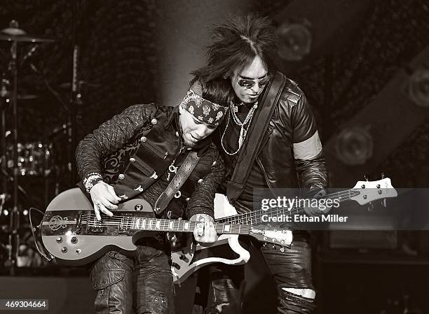 Guitarist Dj Ashba and bassist Nikki Sixx of Sixx:A.M. Perform at The Joint inside the Hard Rock Hotel & Casino on April 10, 2015 in Las Vegas,...