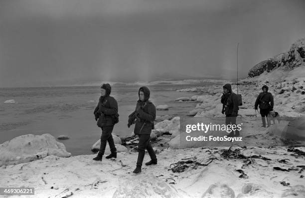 Russia, Dalny Vostok, Sakhalin Region, 1950s: Island Kunashir, Southern-Kurilsk, The boundary order.