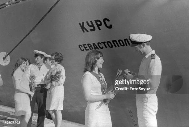 Soviet Republics, Ukraine, 1970s: Training ship 'Krusenstern'in Sevastopol.
