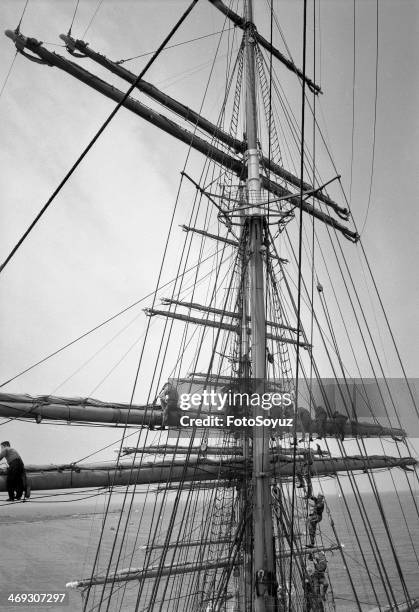 Soviet Republics, Ukraine, 1970s: Training ship 'Krusenstern', Sailing practice.