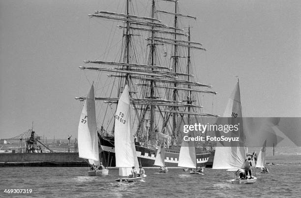 Soviet Republics, Ukraine, 1970s: Training ship 'Krusenstern'and yachts.