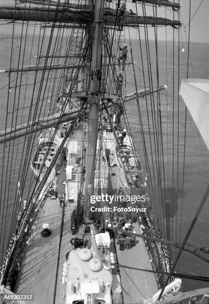 Soviet Republics, Ukraine, 1970s: Training ship 'Krusenstern', Sailing practice.