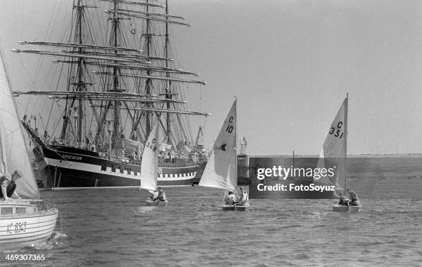 Soviet Republics, Ukraine, 1970s: Training ship 'Krusenstern'and yachts.