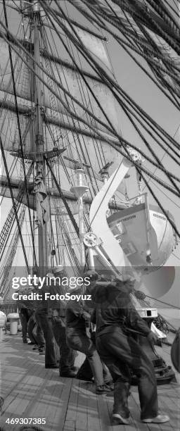 Soviet Republics, Ukraine, 1970s: Training ship 'Krusenstern', Sailing practice.