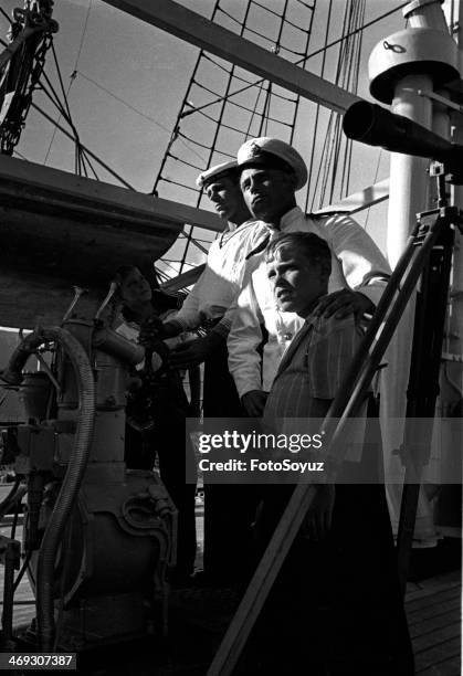 Soviet Republics, Ukraine, 1970s: Training ship 'Krusenstern', Sailing practice.