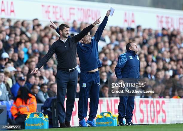 Manager Tim Sherwood of Aston Villa reacts during the Barclays Premier League match between Tottenham Hotspur and Aston Villa at White Hart Lane on...