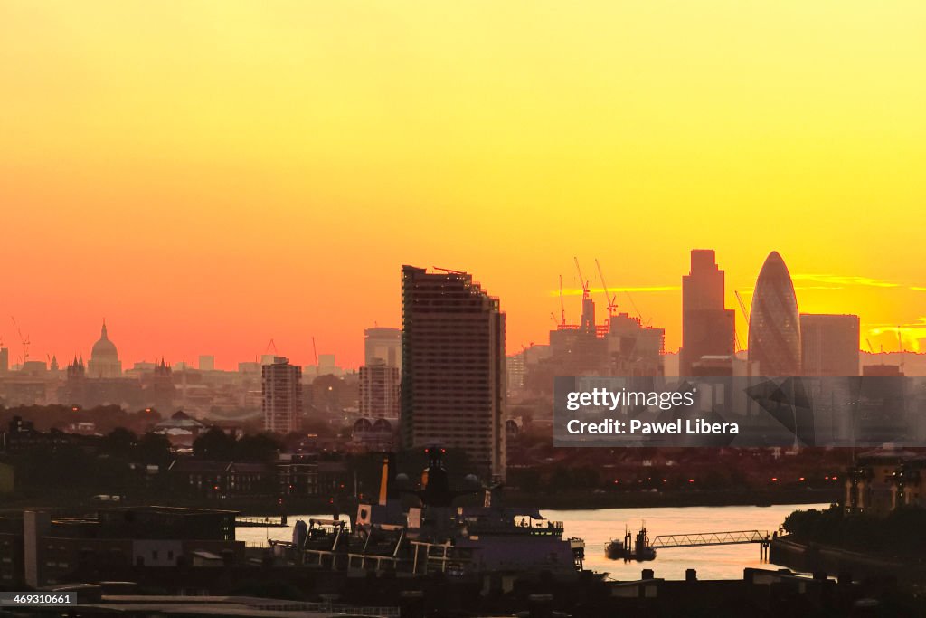 View from the Observatory Hill in Greenwich on London...