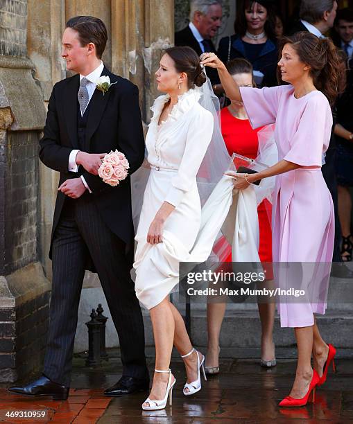 George Galliers-Pratt and Arabella Musgrave leave St Paul's Church, Knightsbridge after their wedding on February 8, 2014 in London, England.