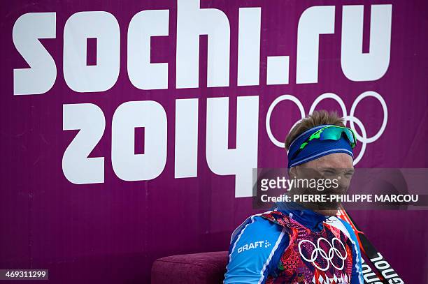 Finland's Iivo Niskanen reacts at the finish line of the Men's Cross-Country Skiing 15km Classic at the Laura Cross-Country Ski and Biathlon Center...