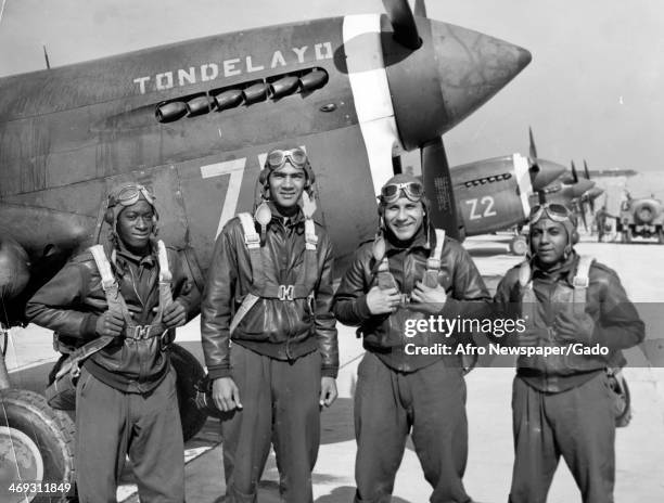 Members of the graduating class at Tuskegee Army Flying School including Alwayne Dunlap, Lawrence E Dickson, Wilmeth W Sidat Singh and Elmer L...