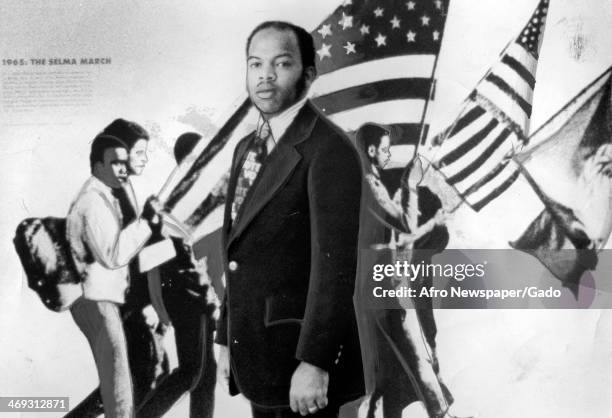 The leading Civil Rights movement campaigner and congressman John Lewis, standing in front of an exhibit commemorating events in the struggle for the...