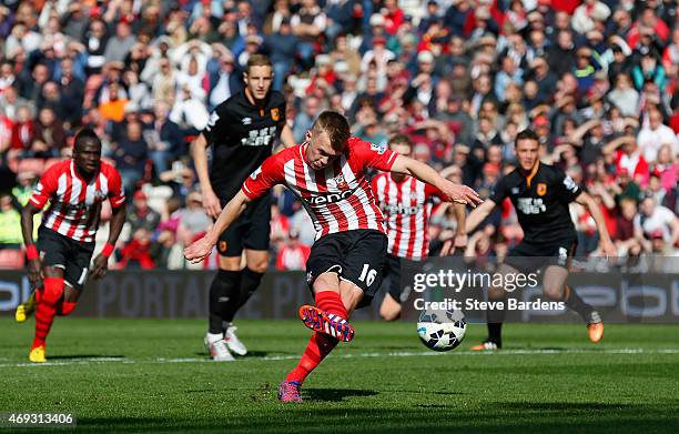 James Ward-Prowse of Southampton scores from a penalty during the Barclays Premier League match between Southampton and Hull City at St Mary's...