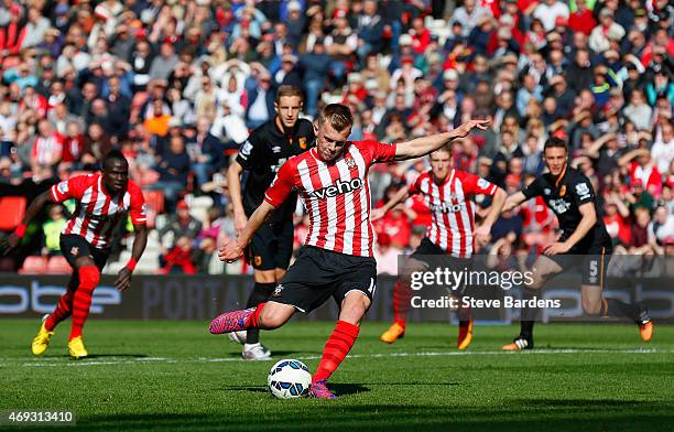 James Ward-Prowse of Southampton takes a penalty during the Barclays Premier League match between Southampton and Hull City at St Mary's Stadium on...