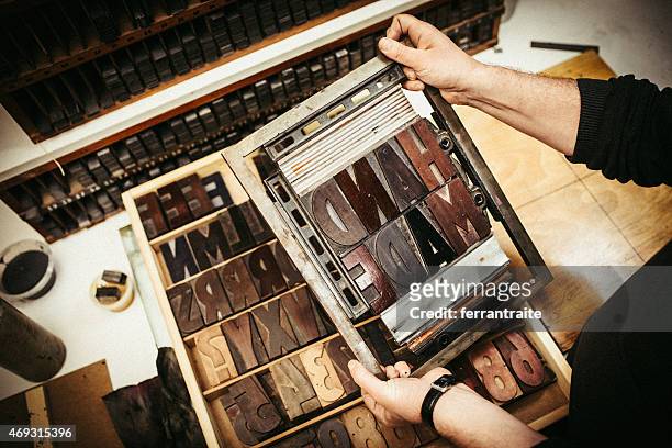 typesetting for letterpress printing - letterpress stock pictures, royalty-free photos & images