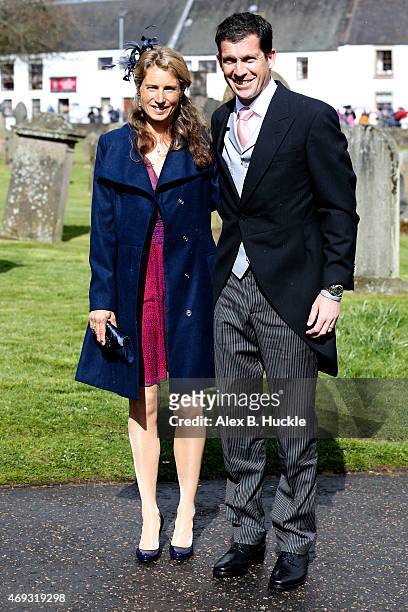 Tim Henman and Lucy Heald arrive at Dunblane Cathedral for the wedding of Andy Murray and Kim Sears on April 11, 2015 in Dunblane, Scotland.