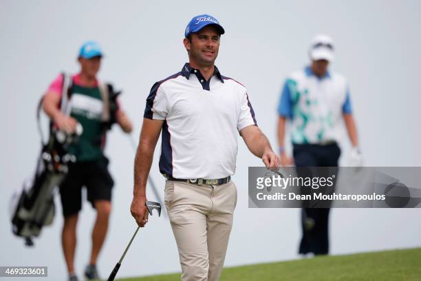 Ricardo Santos of Portugal walks on the 5th hole during Day 2 of the Africa Open at East London Golf Club on February 14, 2014 in East London, South...
