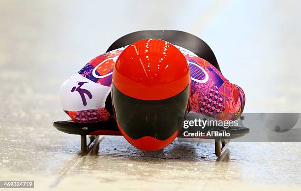 Frank Rommel of Germany competes during the Men's Skeleton heats on Day 7 of the Sochi 2014 Winter Olympics at Sliding Center Sanki on February 14,...