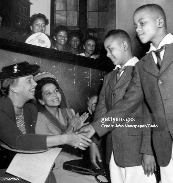 Mrs Eleanor Roosevelt, First Lady and wife of President Franklin D Roosevelt, with Mrs Juanita Jackson, attorney for the NAACP legal redress...