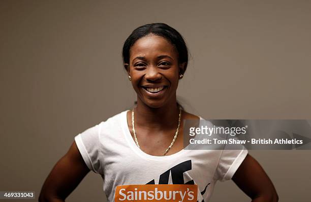 Shelley-Ann Fraser-Pryce of Jamaica poses for a picture during the press conference prior to the Sainsbury's Indoor Grand Prix at the Crowne Plaza...