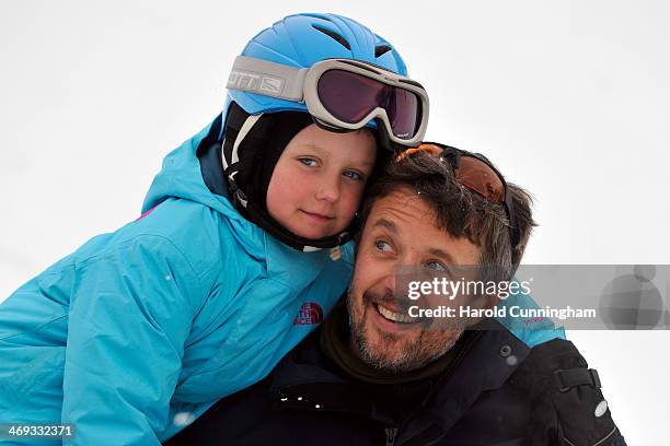 Princess Isabella of Denmark and Crown Prince Frederik of Denmark meet the press, whilst on skiing holiday on February 14, 2014 in Verbier,...