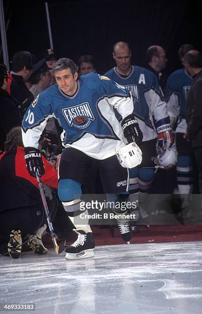 Ron Francis of the Eastern Conference and Pittsburgh Penguins is introduced before the 1996 46th NHL All-Star Game against the Western Conference on...