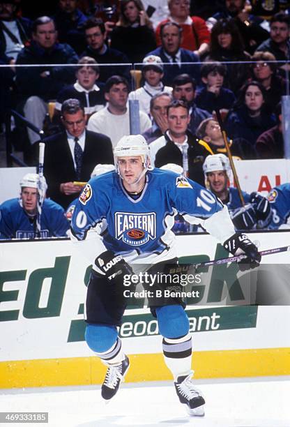 Ron Francis of the Eastern Conference and the Pittsburgh Penguins skates on the ice during the 1996 46th NHL All-Star Game against the Western...