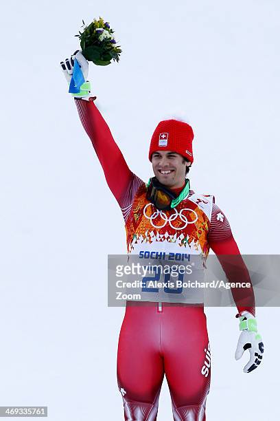 Sandro Viletta of Switzerland wins the gold medal during the Alpine Skiing Men's Super Combined at the Sochi 2014 Winter Olympic Games at Rosa Khutor...