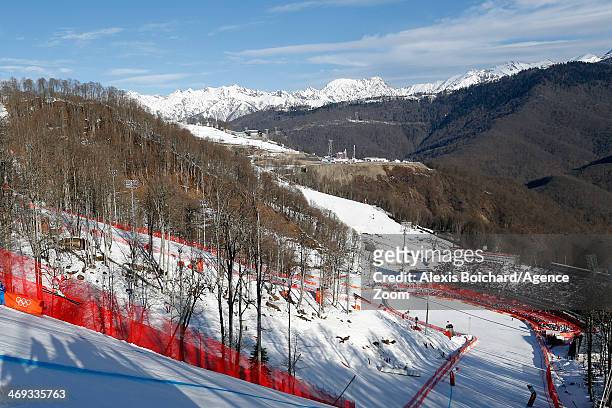 Sandro Viletta of Switzerland wins the gold medal during the Alpine Skiing Men's Super Combined at the Sochi 2014 Winter Olympic Games at Rosa Khutor...