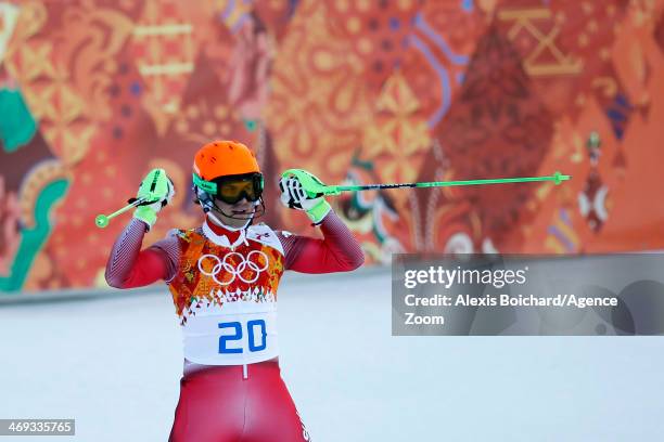 Sandro Viletta of Switzerland wins the gold medal during the Alpine Skiing Men's Super Combined at the Sochi 2014 Winter Olympic Games at Rosa Khutor...