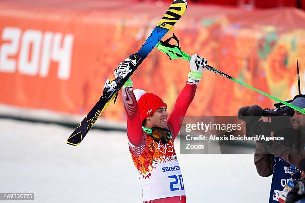 Sandro Viletta of Switzerland wins the gold medal during the Alpine Skiing Men's Super Combined at the Sochi 2014 Winter Olympic Games at Rosa Khutor...