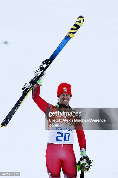 Sandro Viletta of Switzerland wins the gold medal during the Alpine Skiing Men's Super Combined at the Sochi 2014 Winter Olympic Games at Rosa Khutor...