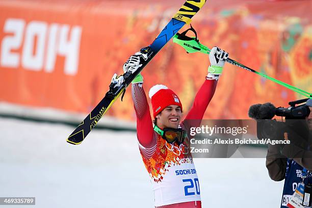 Sandro Viletta of Switzerland wins the gold medal during the Alpine Skiing Men's Super Combined at the Sochi 2014 Winter Olympic Games at Rosa Khutor...