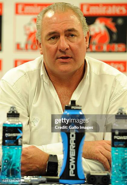 Sharks coach Gary Gold during the Super Rugby match between Emirates Lions and Cell C Sharks at Emirates Airline Park on April 11, 2015 in...