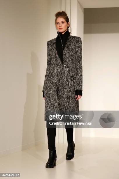 Model is seen during the Haizhen Wang presentation at London Fashion Week AW14 at Somerset House on February 14, 2014 in London, England.