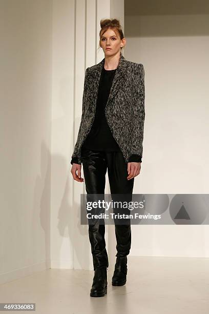 Model is seen during the Haizhen Wang presentation at London Fashion Week AW14 at Somerset House on February 14, 2014 in London, England.