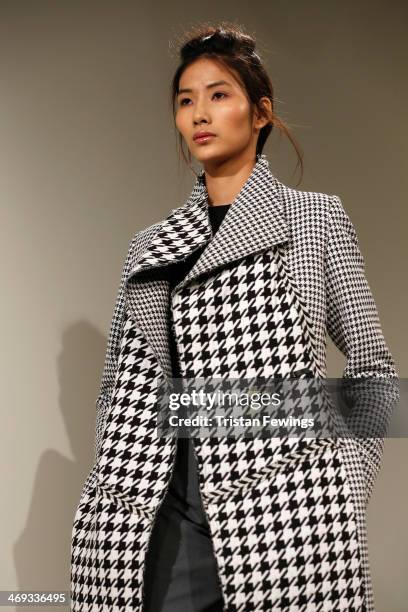 Model is seen during the Haizhen Wang presentation at London Fashion Week AW14 at Somerset House on February 14, 2014 in London, England.