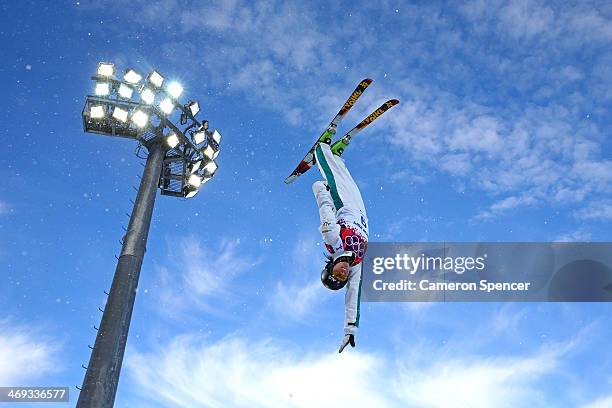 Laura Peel of Australia practices before the Freestyle Skiing Ladies' Aerials Qualification on day seven of the Sochi 2014 Winter Olympics at Rosa...