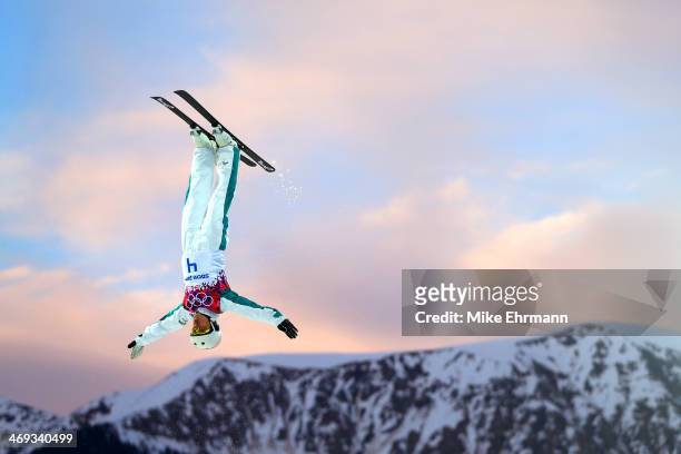 Lydia Lassila of Australia competes in the Freestyle Skiing Ladies' Aerials Qualification on day seven of the Sochi 2014 Winter Olympics at Rosa...