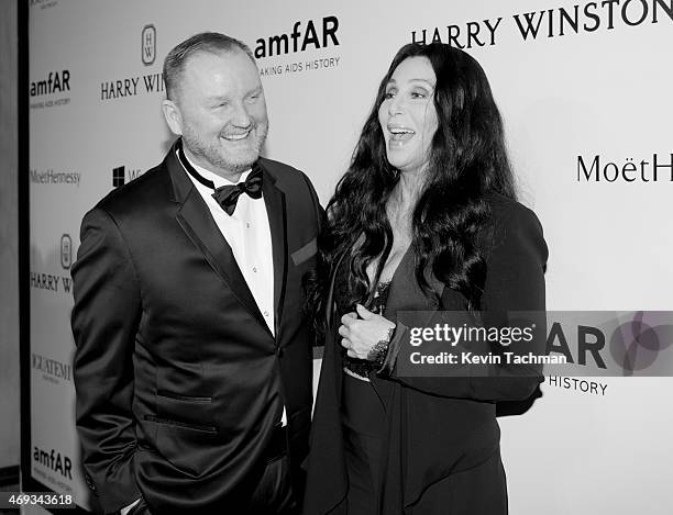 Kevin Robert Frost and Cher attend the 5th Annual amfAR Inspiration Gala at the home of Dinho Diniz on April 10, 2015 in Sao Paulo, Brazil.