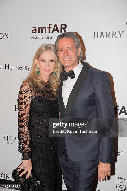 Charlene Shorto and Caca de Souza attend the 5th Annual amfAR Inspiration Gala at the home of Dinho Diniz on April 10, 2015 in Sao Paulo, Brazil.