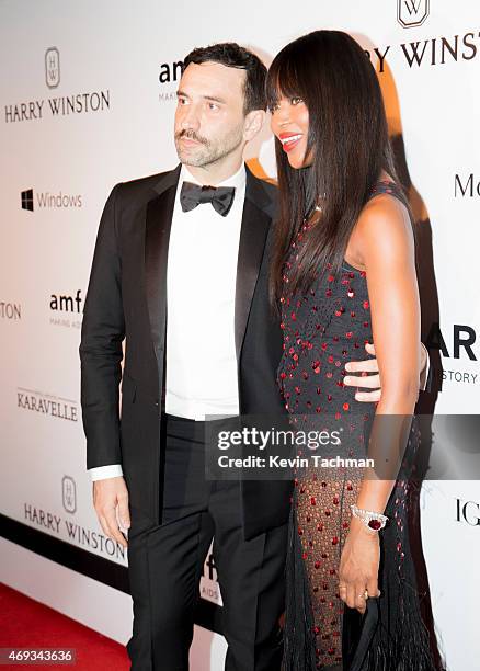 Ricardo Tisci and Naomi Campbell attend the 5th Annual amfAR Inspiration Gala at the home of Dinho Diniz on April 10, 2015 in Sao Paulo, Brazil.