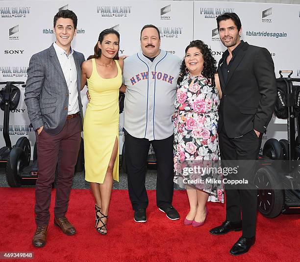 Actors David Henrie, Daniella Alonso, Kevin James, Raini Rodriguez, and Eduardo Verastegui pose for a picutre at the "Paul Blart: Mall Cop 2" New...