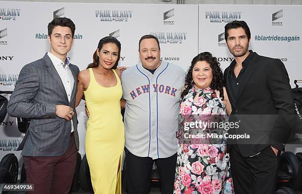 Actors David Henrie, Daniella Alonso, Kevin James, Raini Rodriguez, and Eduardo Verastegui pose for a picutre at the "Paul Blart: Mall Cop 2" New...