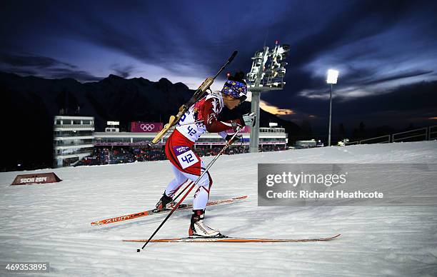 Yuki Nakajima of Japan competes in the Women's 15 km Individual during day seven of the Sochi 2014 Winter Olympics at Laura Cross-country Ski &...