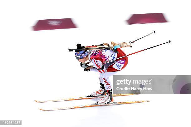 Yuki Nakajima of Japan competes in the Women's 15 km Individual during day seven of the Sochi 2014 Winter Olympics at Laura Cross-country Ski &...