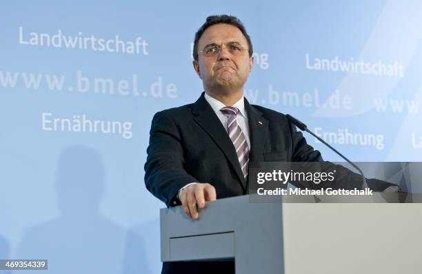 German Agriculture and Consumer Protection Minister Hans-Peter Friedrich announces his resignation during a press conference in the ministry for...