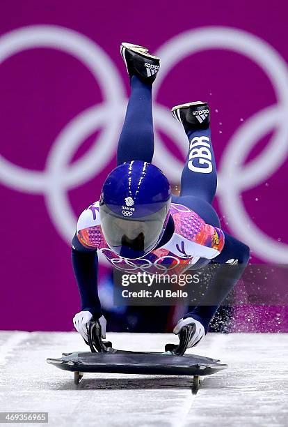 Shelley Rudman of Great Britain starts a run during the Women's Skeleton on Day 7 of the Sochi 2014 Winter Olympics at Sliding Center Sanki on...