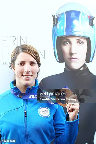 Olympian Erin Hamlin poses for a portrait at USA House on February 14, 2014 in Sochi, Russia.