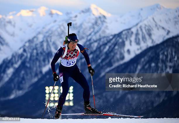 Ann Kristin Aafedt Flatland of Norway competes in the Women's 15 km Individual during day seven of the Sochi 2014 Winter Olympics at Laura...
