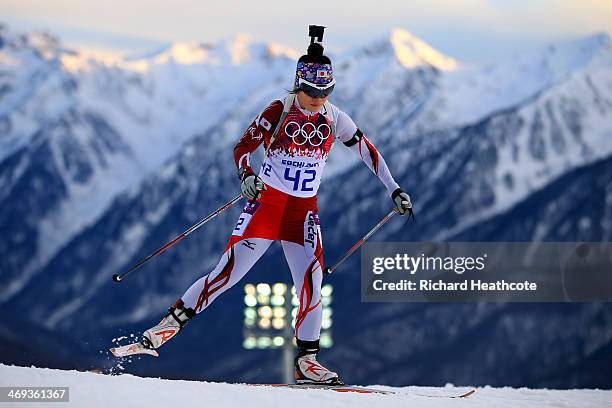 Yuki Nakajima of Japan competes in the Women's 15 km Individual during day seven of the Sochi 2014 Winter Olympics at Laura Cross-country Ski &...